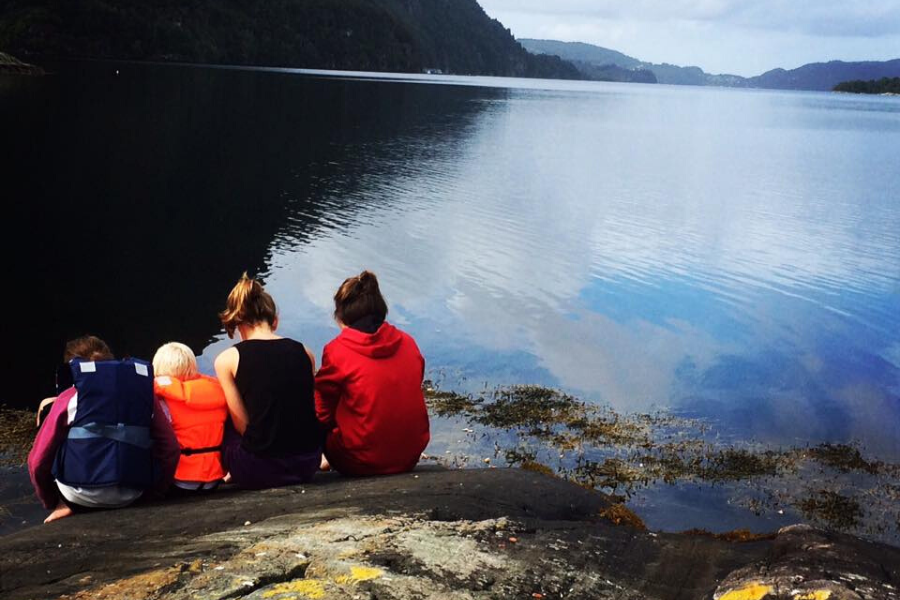 Norway host family at lake